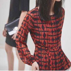 Massimo Dutti Geometric Print Blouse Front Pleats